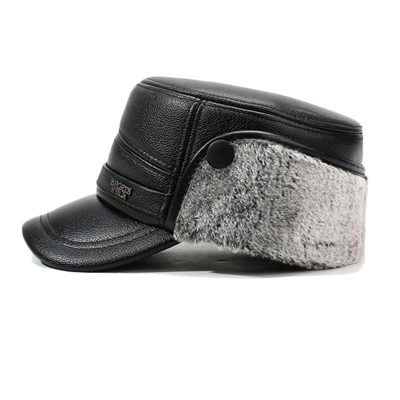 Middle-Aged and Elderly Hat Men's Winter Warm Father Grandfather Leather Hat Velvet Cold-Proof Old Man Ear Protection Flat Cap