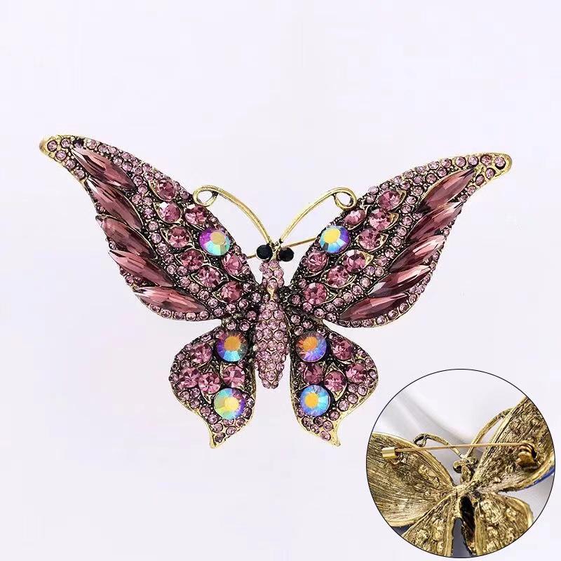 Vintage Butterfly Brooch: High-Grade Silk Scarf Buckle with Rhinestone Pin & Retro Animal Design