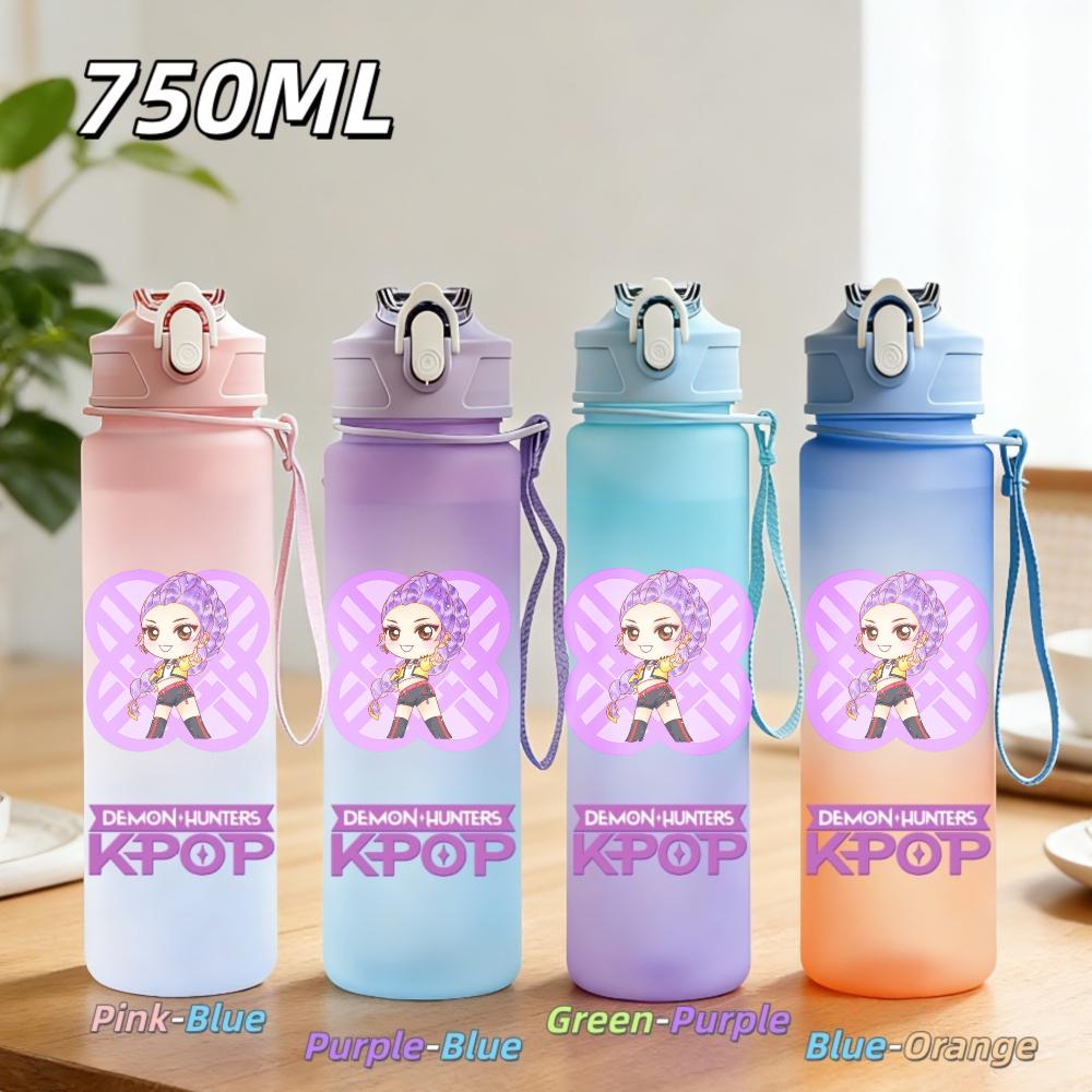 750ML Anime KPop Demon Hunters Sports Water Bottle Leak Proof Colorful Straw Cup Portable Water Bottle designed for Outdoor Sport Fitness