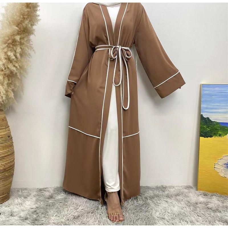 

Middle East Dubai Contrast Color Stripe Cardigan Dress Contrast Striped Cardigan Dress Dark brown S