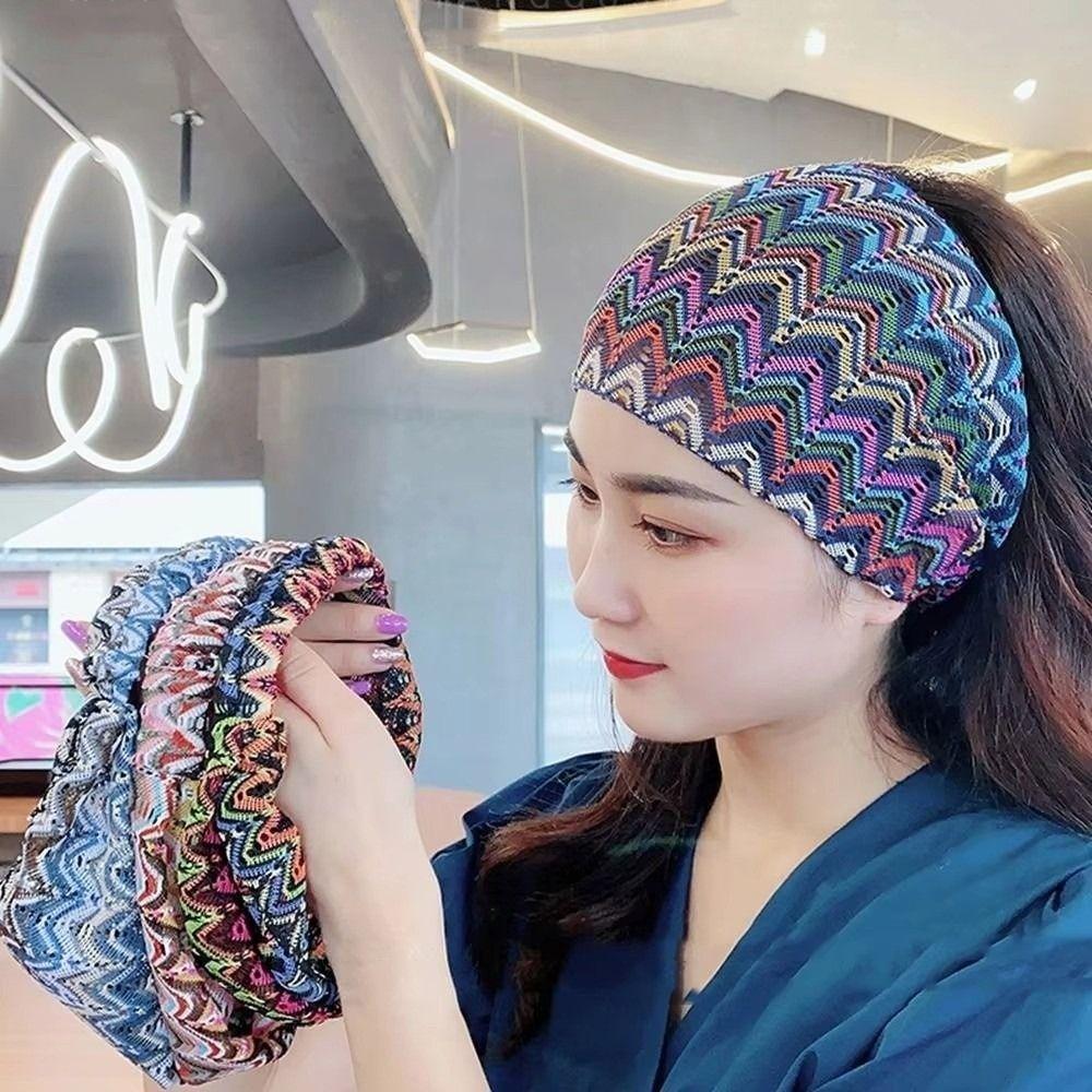 Colorful Hollow Lace Hairbands Non Slip Wide Side Head Wrap New Wave Mesh Headband