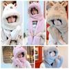 Cartoon Plush Hooded Scarf Korean Style 3 In 1 Hat Capybara Hat Scarf Gloves Set  Keep Warm