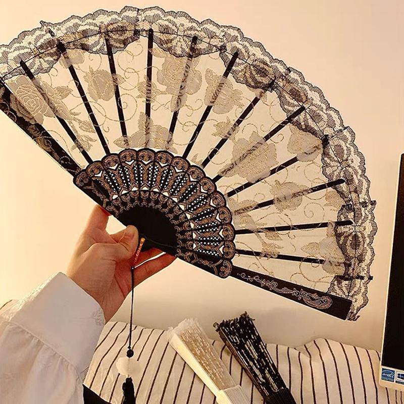 Lace Decorative Fans Folding Hand Fan Black White Dancing Fans Wedding Party Stage Performance Fan Gifts For Guest