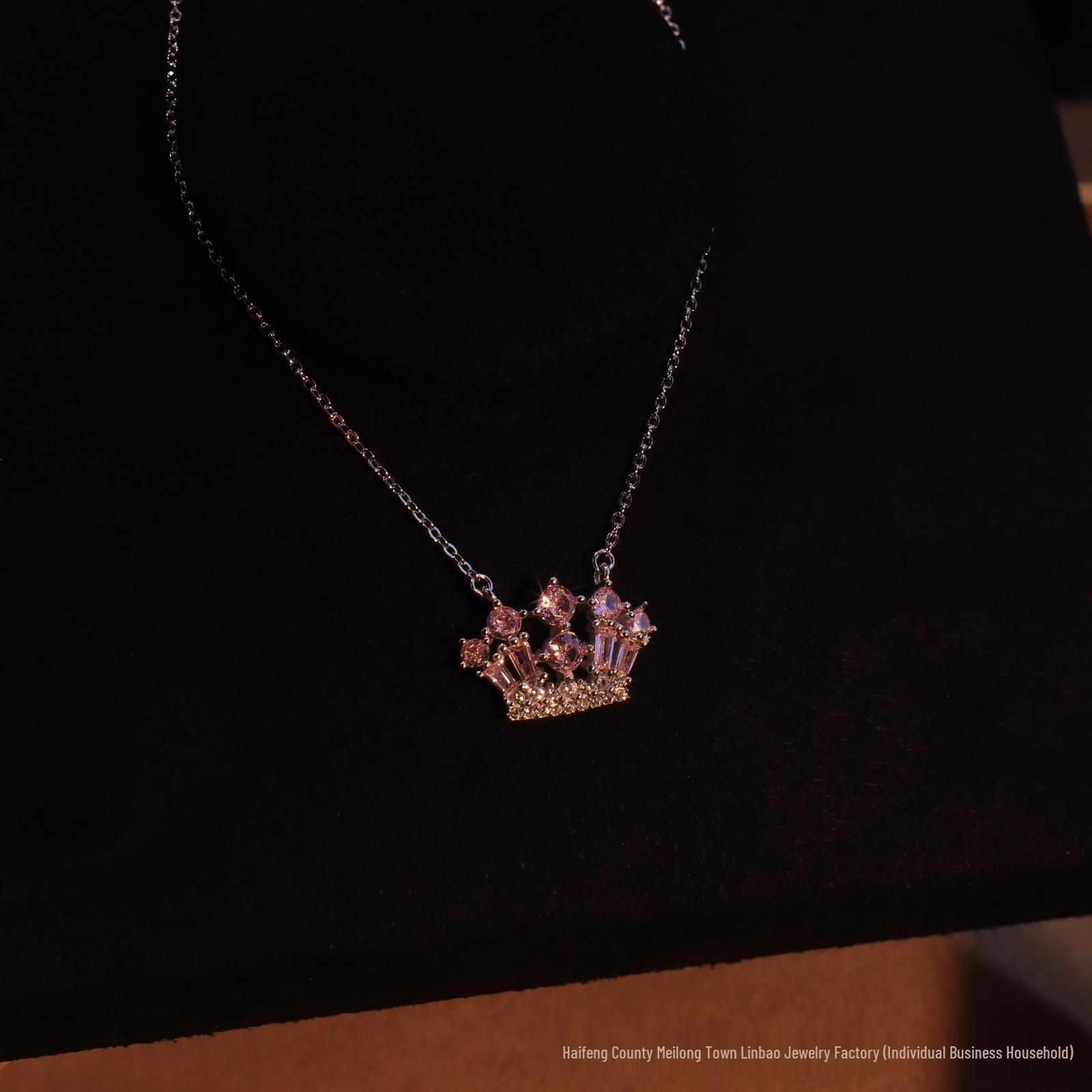 999 Sterling Silver  Phantom Rose  Diamond Crown Necklace Electroplated