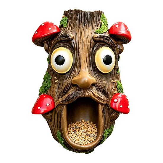 yangyizhi Tree Face Bird Feeder, Funny Garden Sculpture, Outdoor Decorative Feeder for Trees Fences Posts Walls
