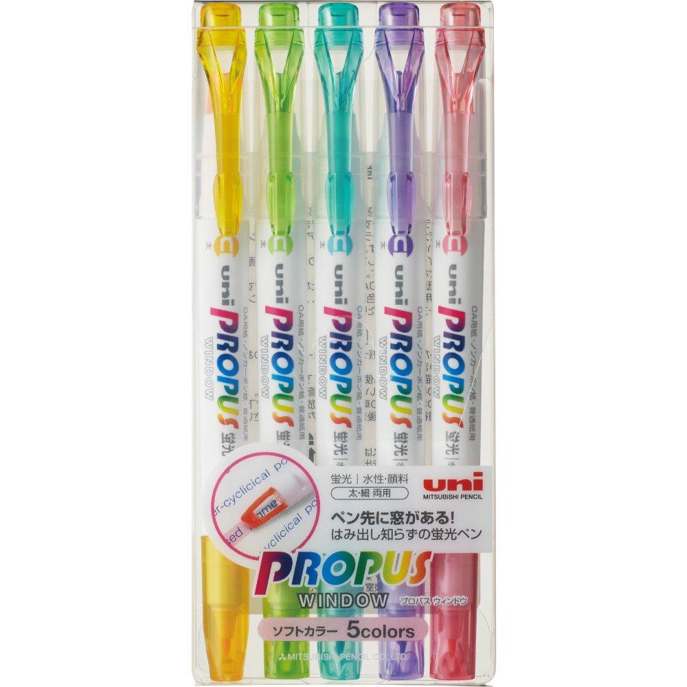 Uni Mitsubishi Pencil Window Soft 5 PUS102T5CS Pro-Pass Highlighter, Color, Colors,