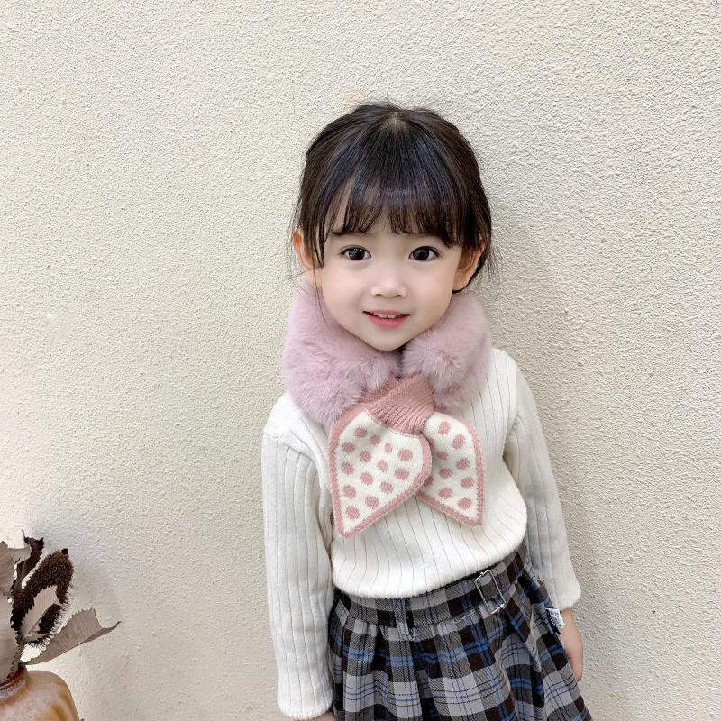 Cute Winter Scarf For Children Faux Fur Plush Collar Dot Kids Girl Scarves Warm Thick Solid Color Snow Outdoor Neck Warmer