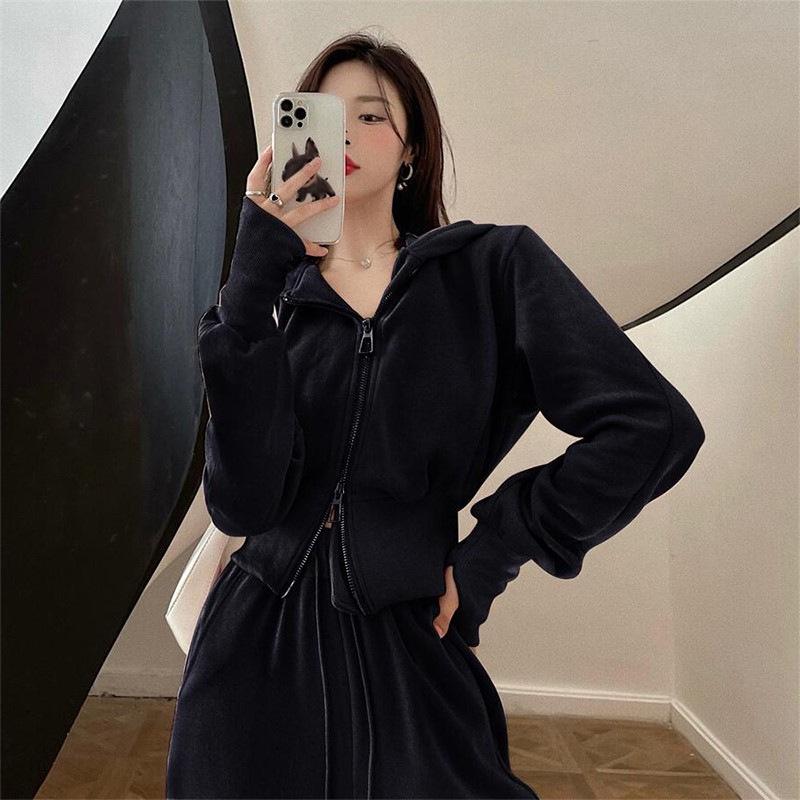 Chic Early Autumn Women's Hooded Sweatshirt and Pants Set #867: Trendy Casual Sportswear Two-Piece Suit