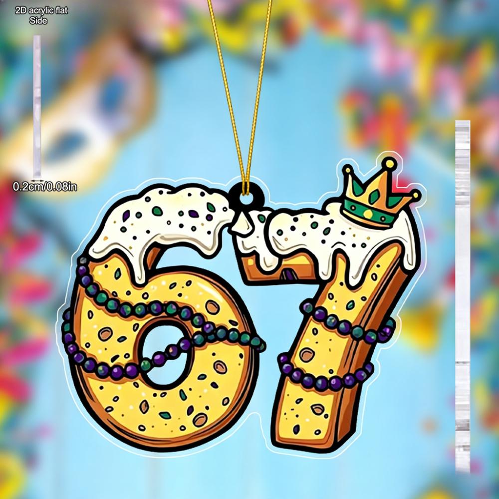 Acrylic Mardi Gras Hanging Ornament | Charming Pendants, Drops & Finials with Number 67 Shaped - Ideal Carnival Gift for Friend & Family 