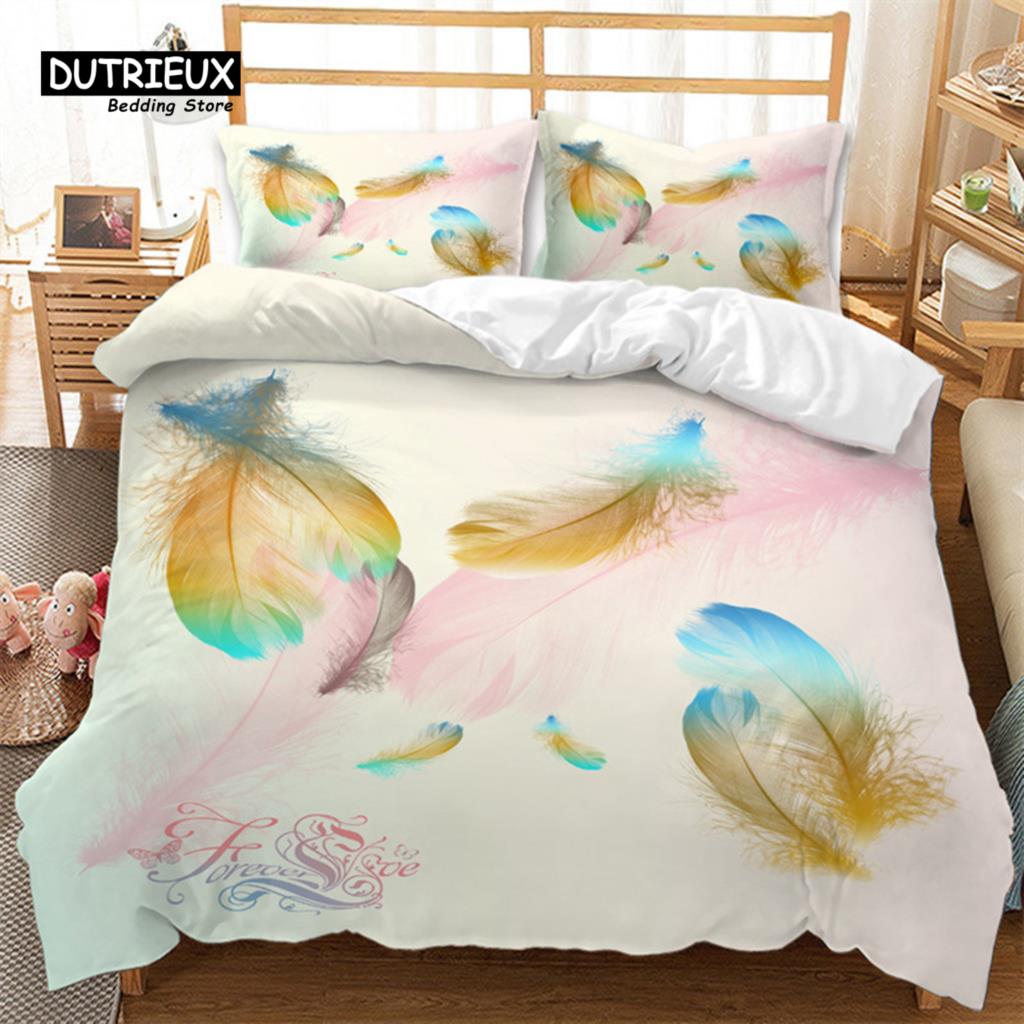 Feather Bedding Set Bohemia Style Abstract Geometric Print Duvet Cover Set Microfiber Comforter Cover King Queen For Kids Adults