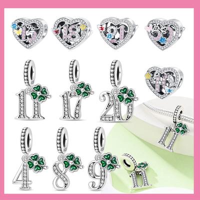 Copper Craft Heart-Shaped Charms Lucky Number Beads Four-Leaf Clover Pendants Fit Original Bracelet Necklace Fine Diy Jewellery