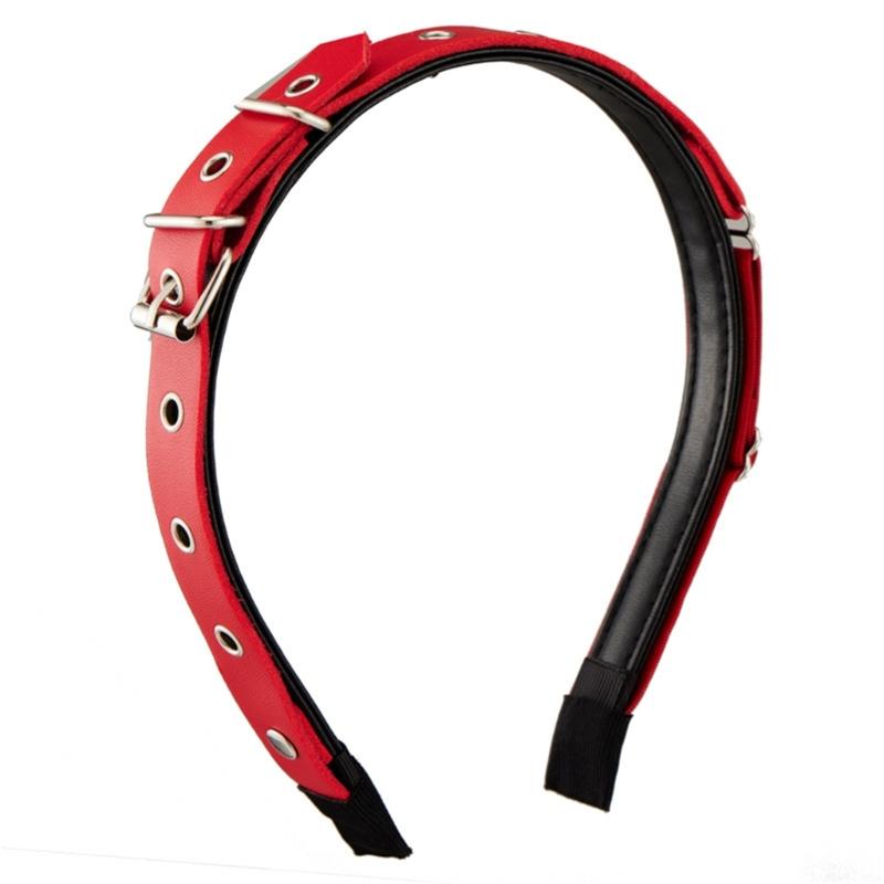 

Unique Buckles Punk Headbands PU Leather with Metal Details Halloween Cosplay Headwear for Music Festivals and Event красный