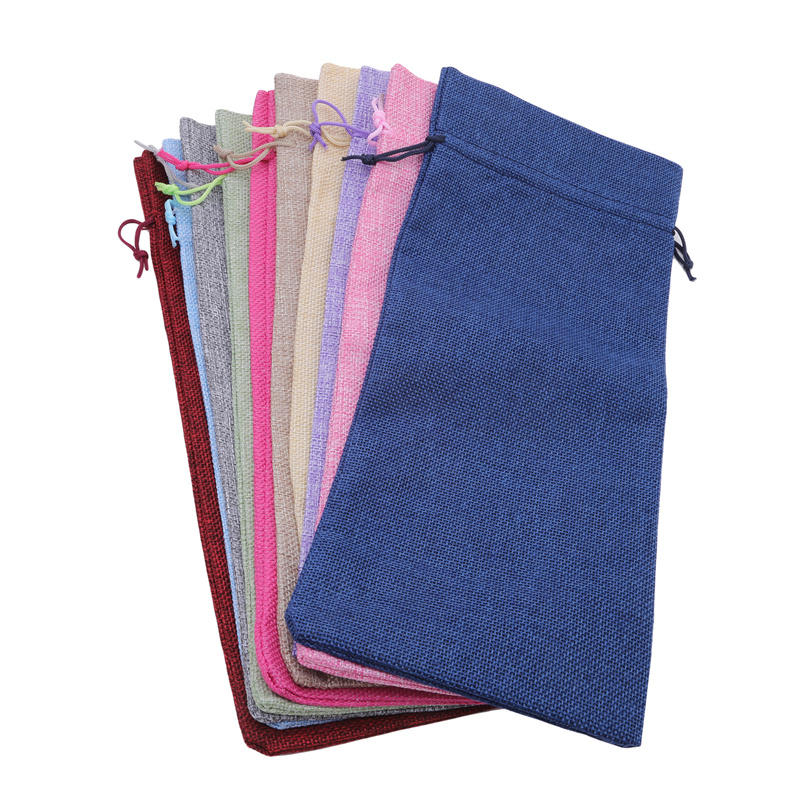 10 Pieces Burlap Wine Bags Jute Wine Bottle Bags with Drawstrings Reusable Gift Bags with Tags for Party Blind Tasting Birthday