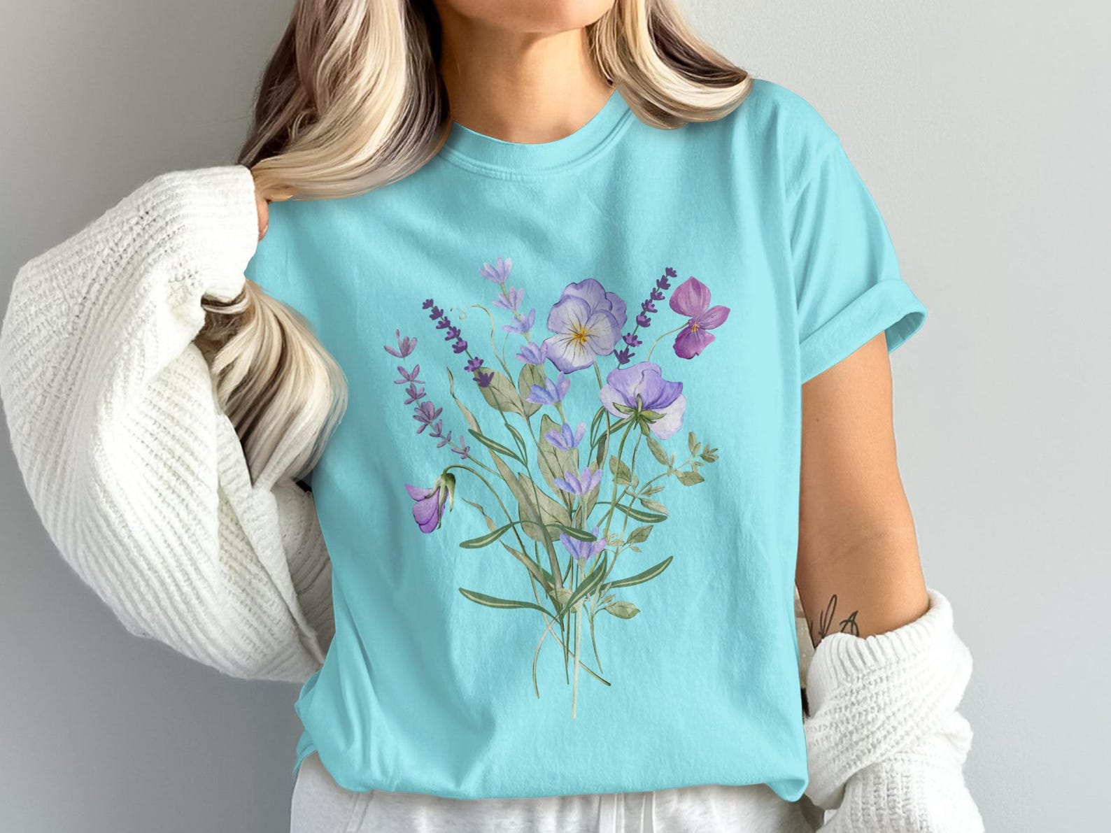 Watercolor Lavender Pansy T-Shirt | Botanical Garden Tee for Women 2XL