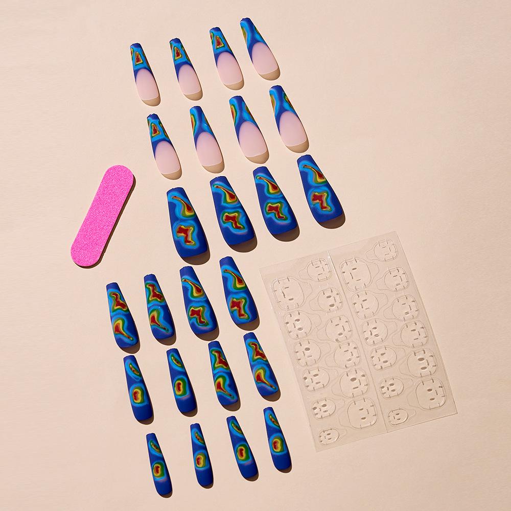 

Classic Handmade French Tip Long Blue Leopard Print Press-On Nails