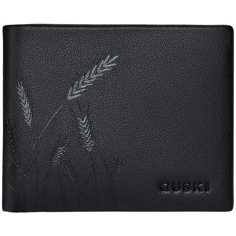 Мужской короткий кошелек GUSKI из натуральной кожи Gift Card Included