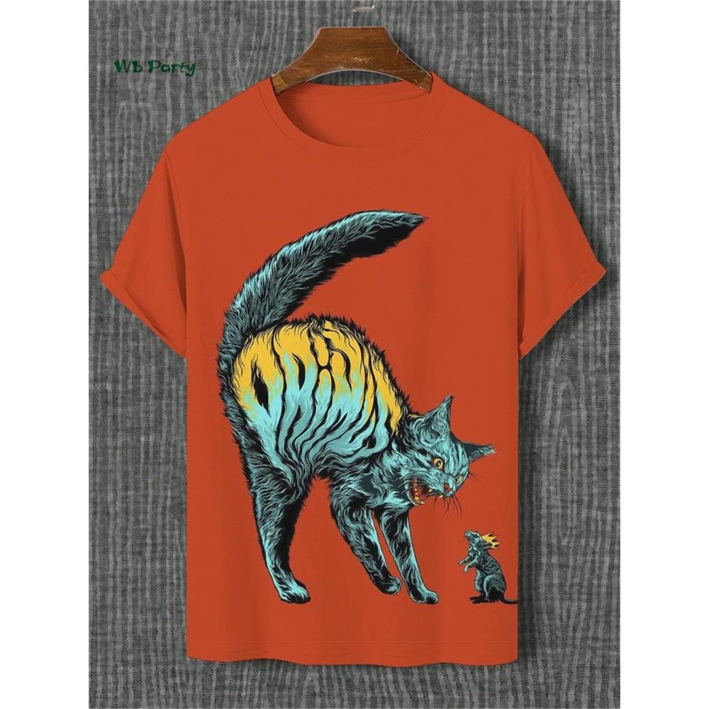 3D T-shirt Men's Cat Printed Comfortable Short Sleeved Comfortable Versatile T-shirts Fashionable