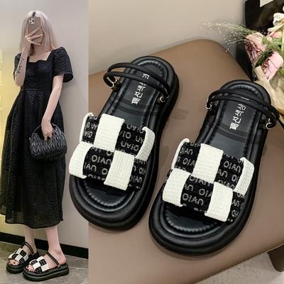 French Beautiful Cool Slippers Women's Summer Wear 2025 New High-end Super Fire Thick-soled Women's Two Wear Roman Sandals