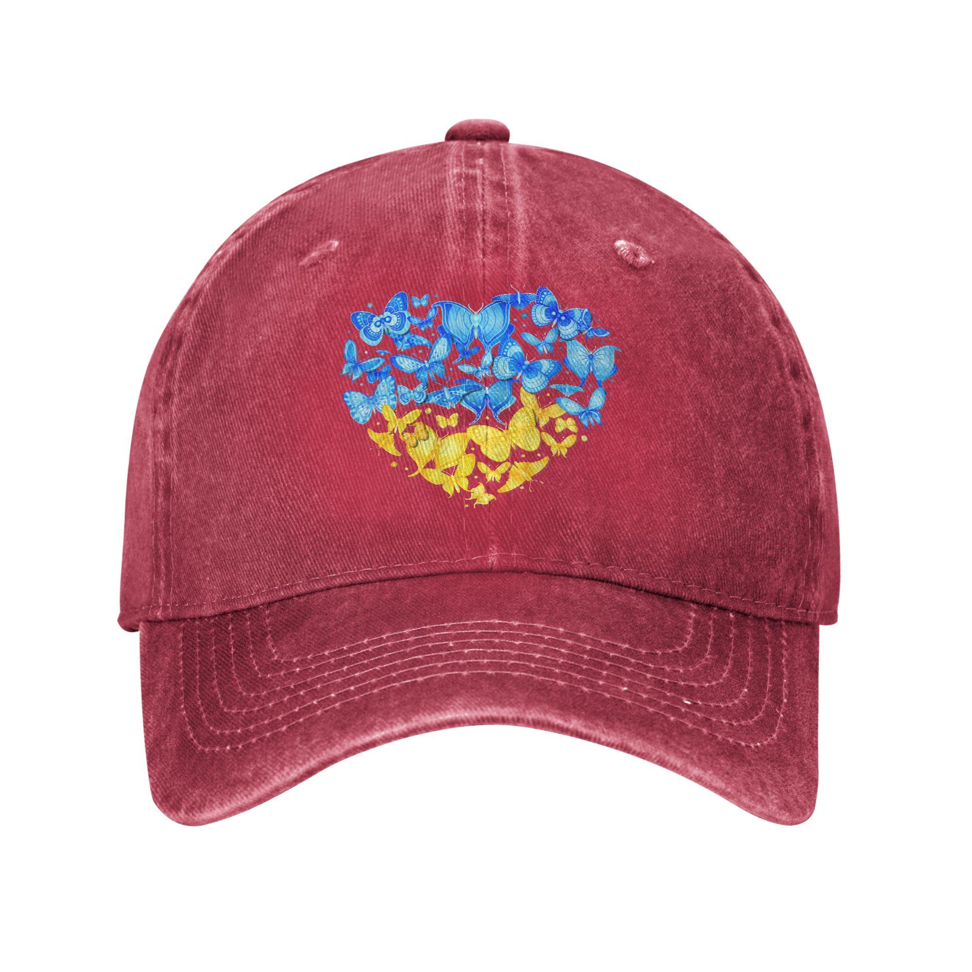 Heart Ukraine Butterfly Sunflower Ukrainian Baseball Caps Distressed Denim Washed Headwear Unisex Women Adjustable Fit Caps Hat One Size