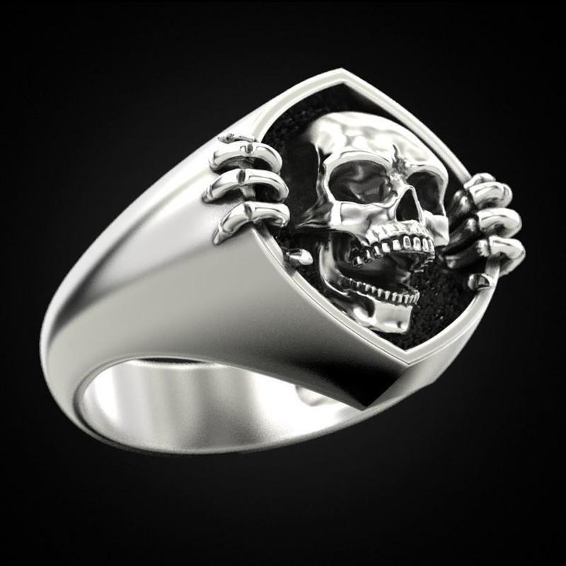 Yintai Fei Retro Punk Silver Skull Men's Ring - Creative, Versatile, Open Design Jewelry