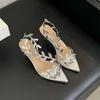Fashion 2025 New Women Pumps Summer Fashion Gold Sexy Ladies High Heels Thin Pointed Open Toe Sandals Mujer Metal Decoration Party Shoes