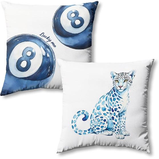 Trendy Funky Cheetah Pink Y2K Luck 8 Ball Pillow Covers 18x18 Set of 2,Pink Leopard Decorative Pillowcases,Cheetah Throw Pillow Covers for Couch Sofa