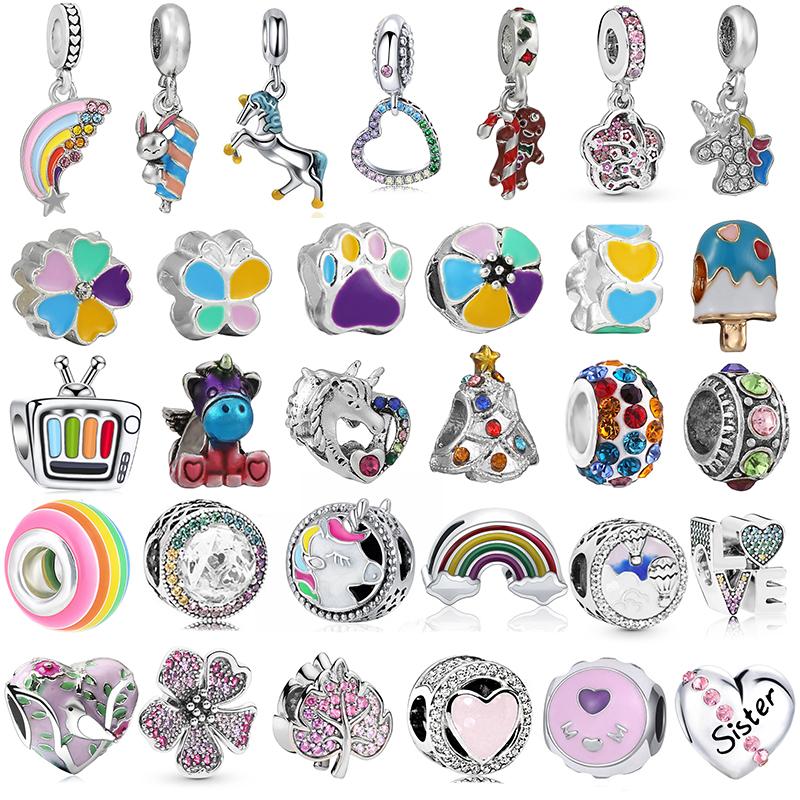 2pcs /Lot 2022 New Trend Silver Plated Beads Cartoon Dangle Charms Fit Original Brand Bracelets Necklaces For Women Diy Jewelry