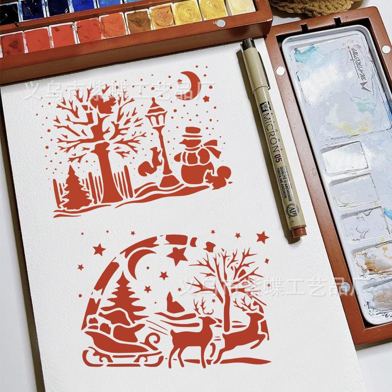 9 Sheets/set, Christmas Painting Template, Hollow Out, Christmas Poster, Graffiti Template, PET Hollow Out Template, Omission Board