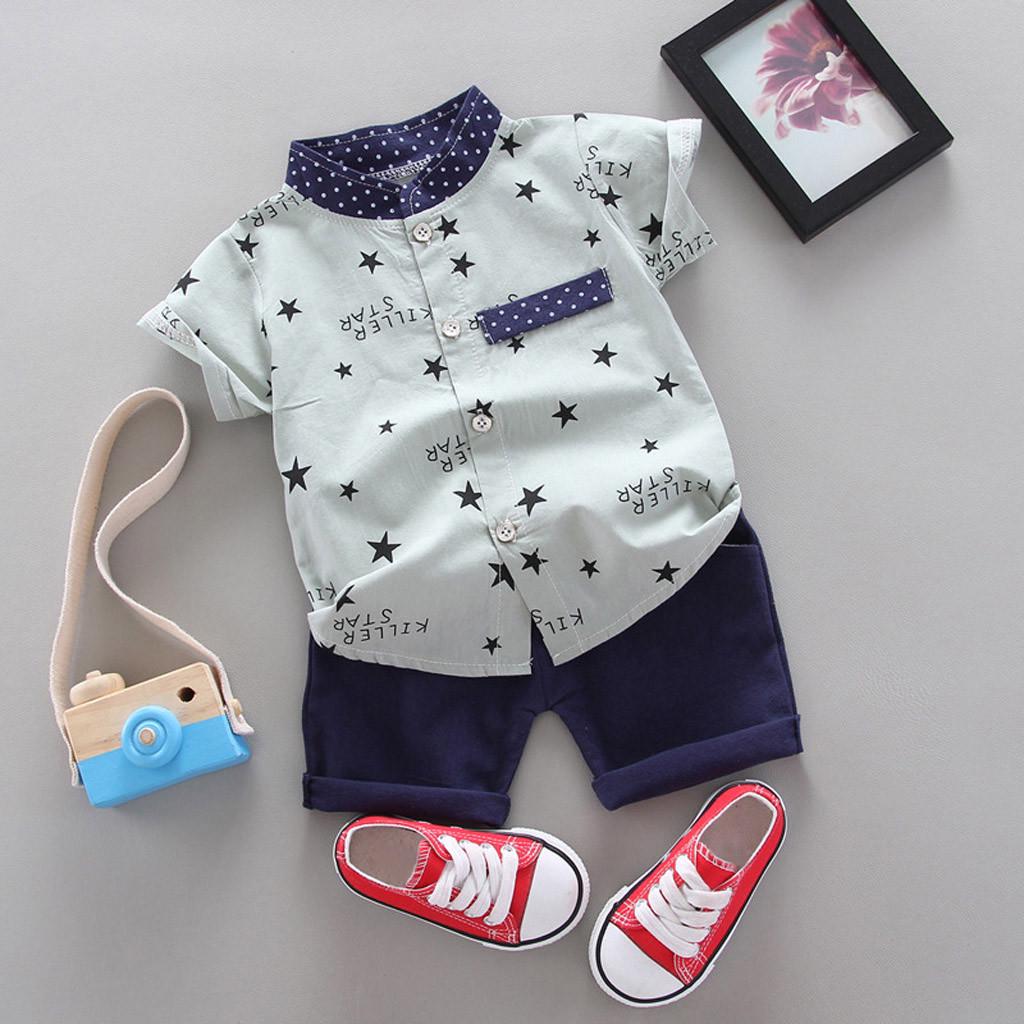 Toddler Kids Baby Boys Star Letter Gentleman Shirt Tops Shorts Outfits Set