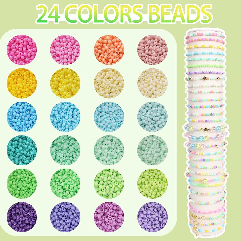 24-Grid DIY 3mm Cream Rice Beads Set for Cross Stitch & Jewelry Making