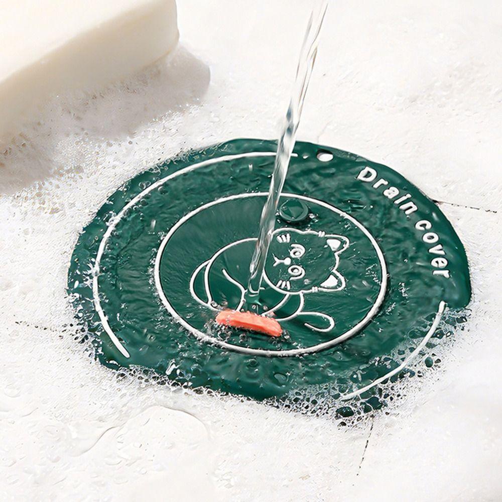 Anti Odor Floor Drain Cover Cartoon Cat Kitchen Sink Seal Mat  for Bathroom Hair Collection