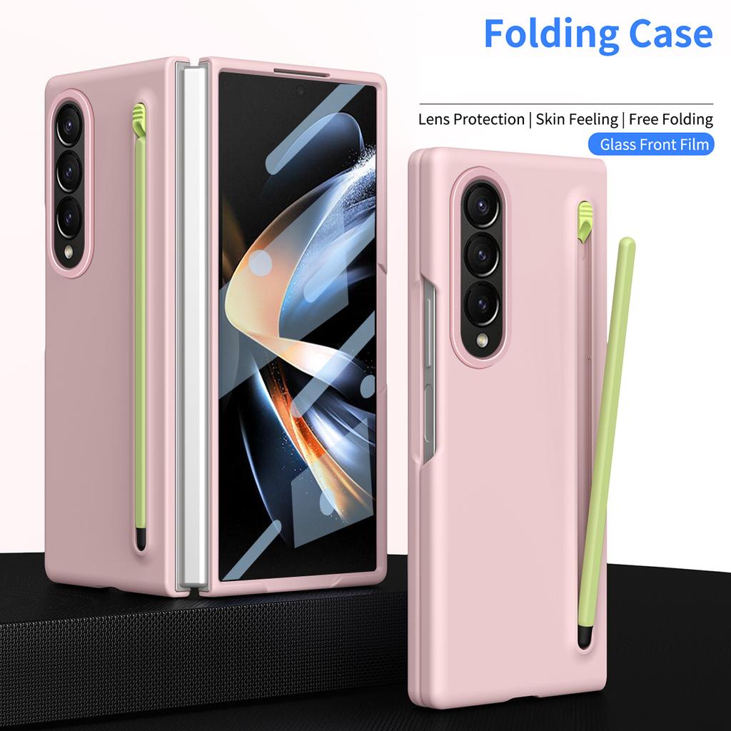 For Samsung Galaxy Z Fold4 5G Case Hard PC Phone Cover with Tempered Glass Film and Stylus