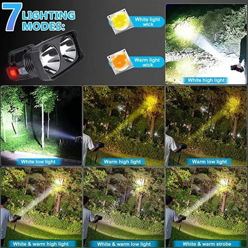 36W High-Power Strong Lumens Searchlight Type-C Rechargeable LED Spot Light 10 Modes Super Bright Outdoor Waterproof Dual Light Source P50 Flashlight