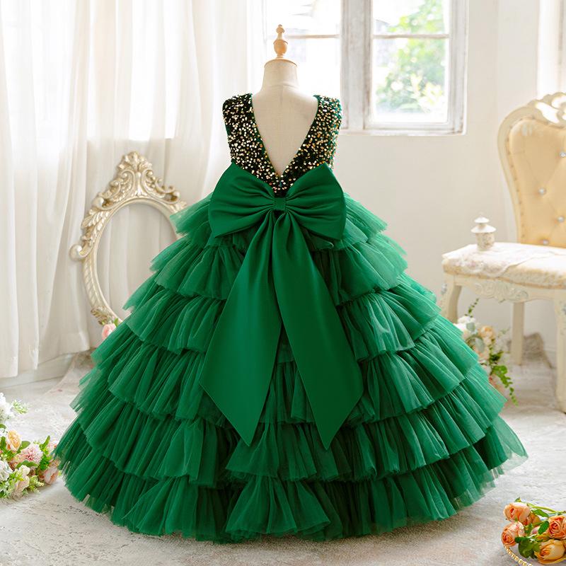 Girls' 2025 Summer Formal Piano Performance Dress - Stylish Backless Princess Gown for Children's Fashion Show