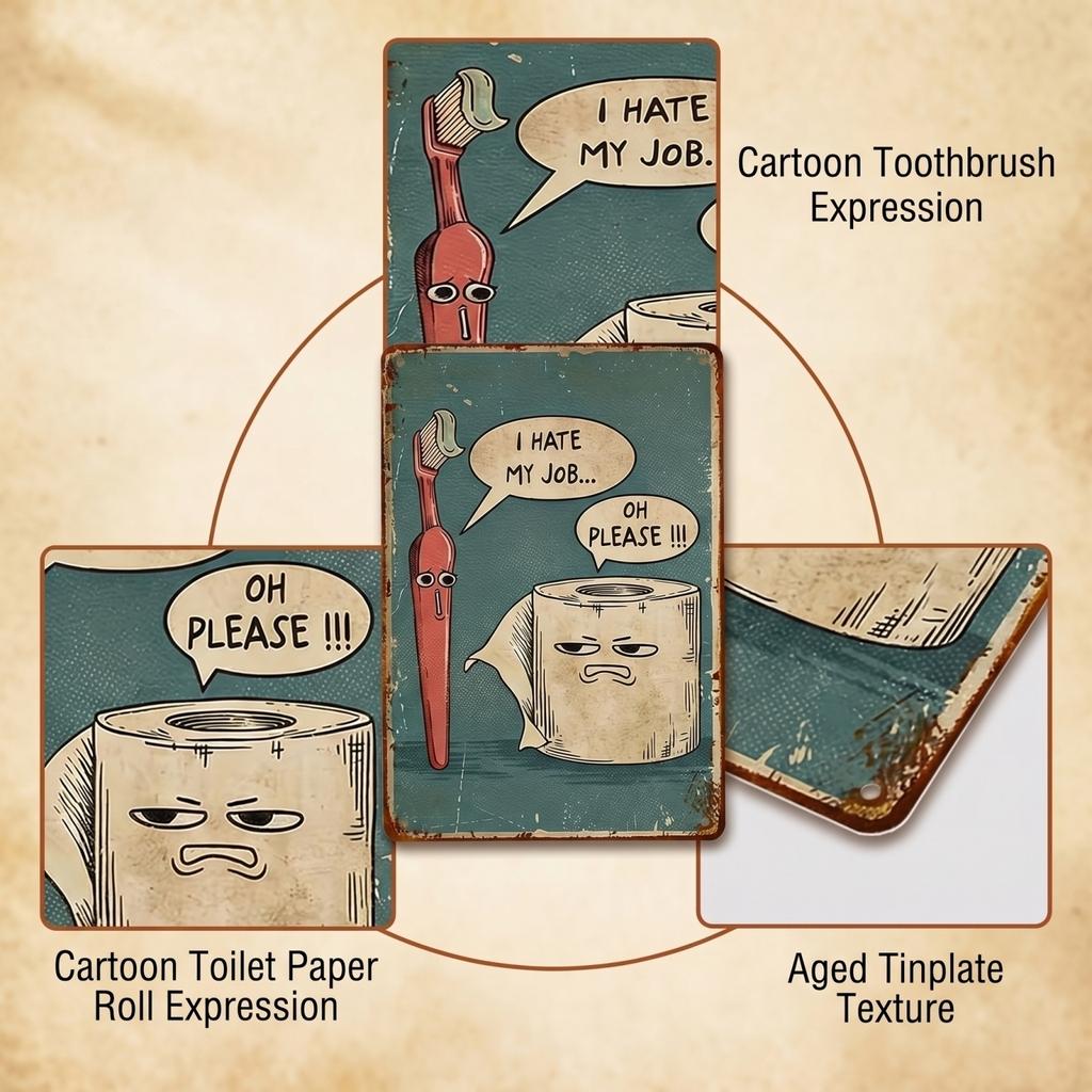 Metallschild im Vintage-Stil Badezimmer Wanddeko Retro Blechschild mit humorvollem Zahnbürsten- und Toilettenpapier-Design für Innen- und Außenbereich