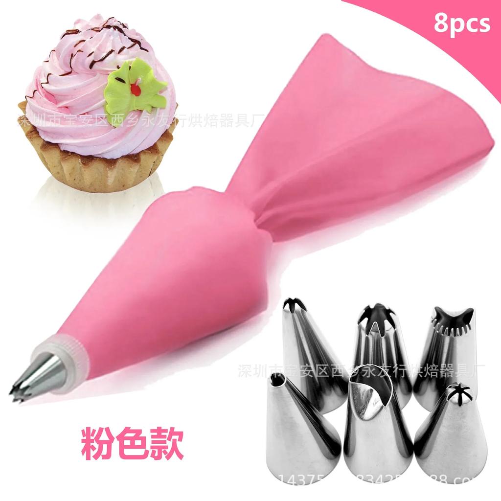 Reusable Pastry Bag + Stainless Nozzle, Kitchen DIY Cake Icing Piping Cream Decorate Tool, Silicone Pastry Bag Tips