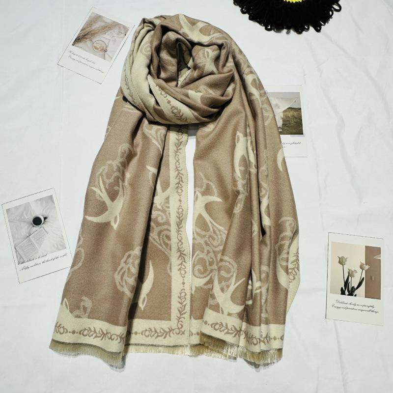 New Xiangyun Swallow Jacquard Warm Shawl for Women Autumn and Winter Thickened Warm Double Sided Different Color Scarf