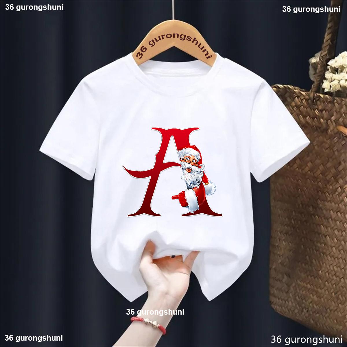 

Funny Santa Claus 26 Letters T-Shirt Brithday Name Gift Tshirt Happy New Year 2025 Party Gift Boys Girls Kids Clothes Tops 110