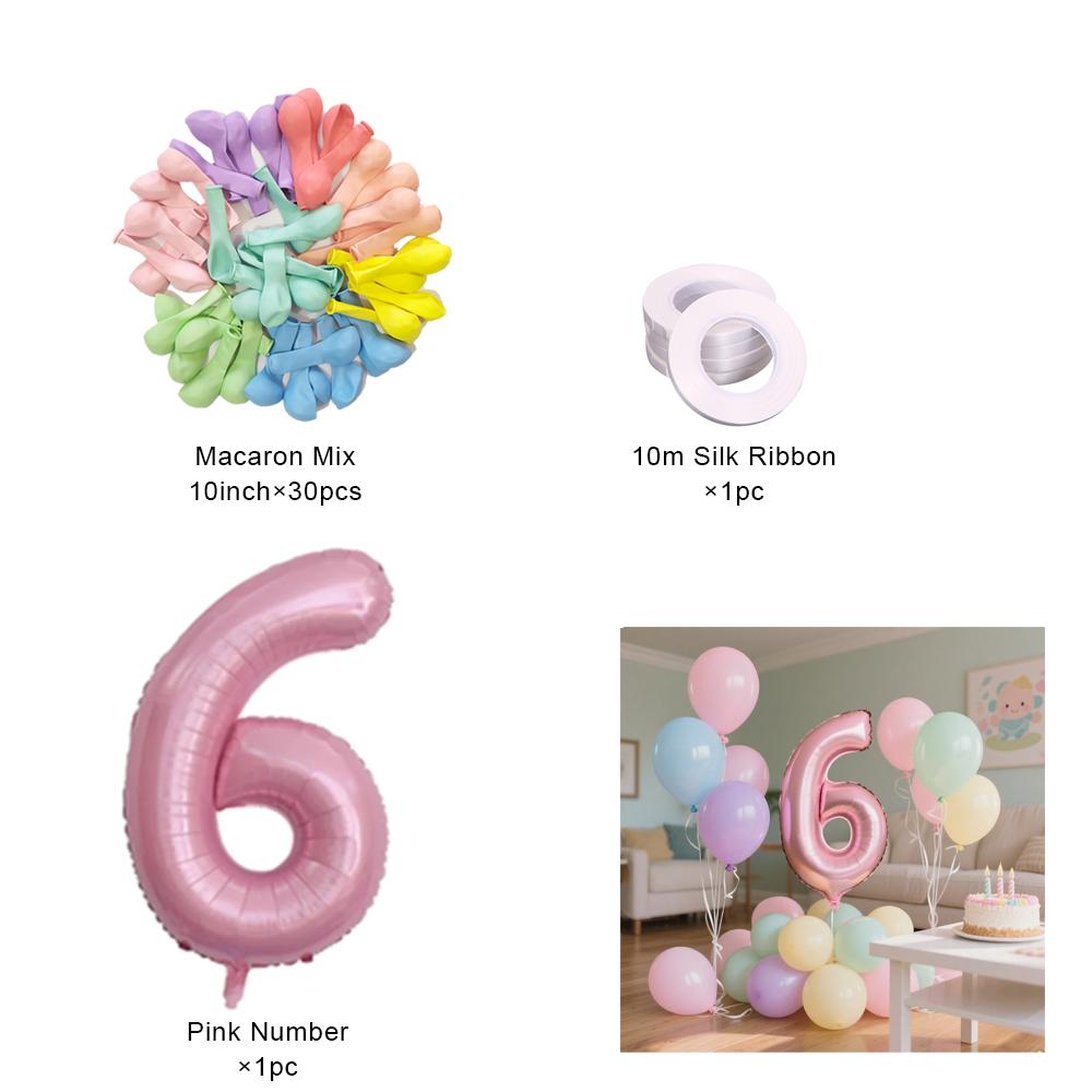 40inch Pink Number Foil Balloons Set Happy Birthday Party Decorations Kids Girl 1-9 Year Old Macaron Colored Balloon