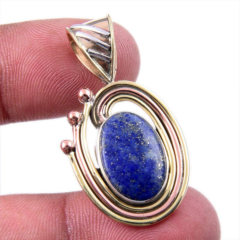 

Natural Lapis Lazuli 925 Solid Sterling Silver TwoTone Gift Pendant 1.50 Z2P64