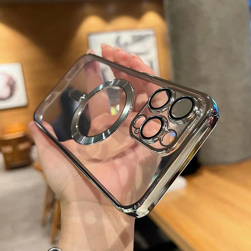 Luxury Transparent Magsafe Wireless Charging Case For iPhone 16 15 14 13 12 11 Pro Max X XS XR 8 7 Plus Magnetic Silicone Cover