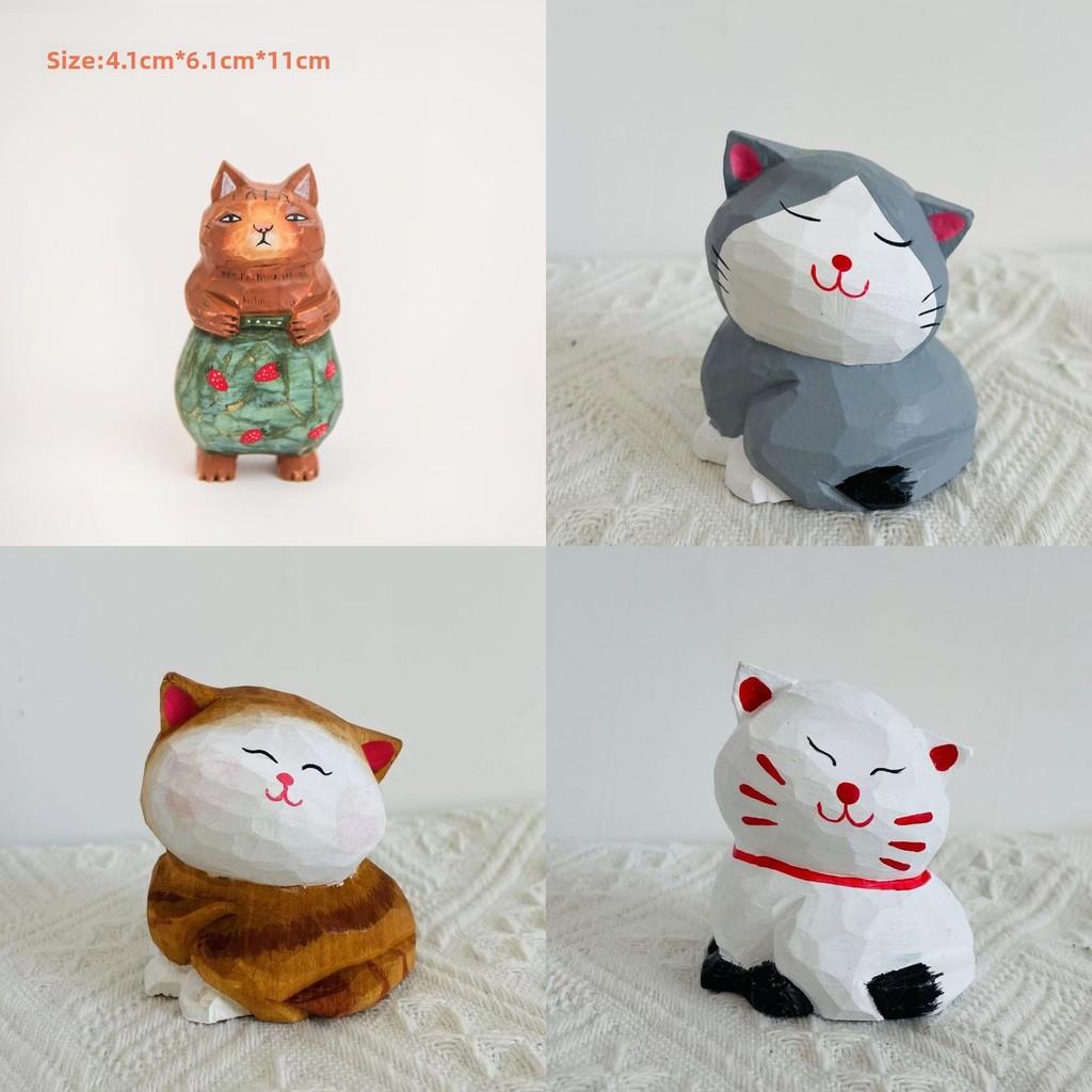 Wooden Cat Figurine Decor Handmade Gift For Cat Lovers Home Office Display
