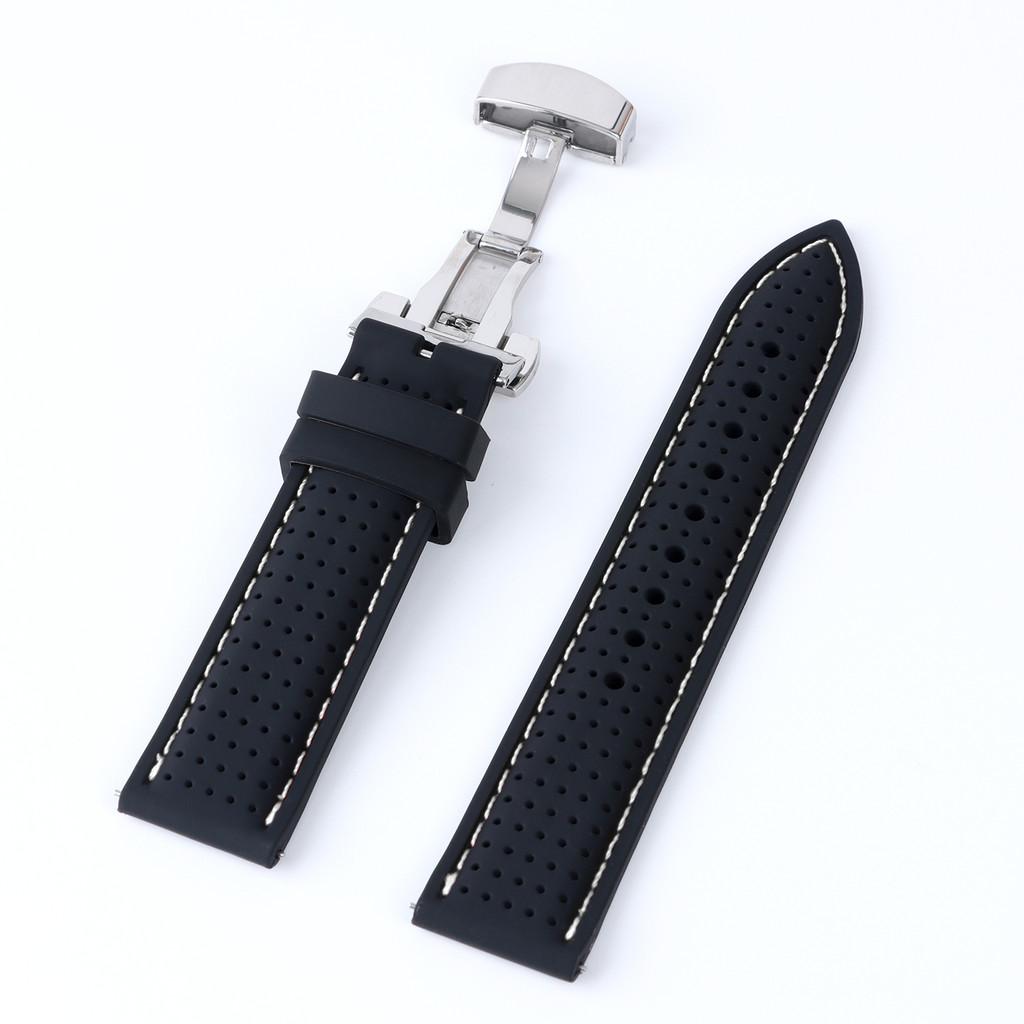 20mm 22mm Premium Silicone Watch Band Butterfly Buckle Waterproof Soft Rubber Strap Breathable Strap Replacement Universal Watch