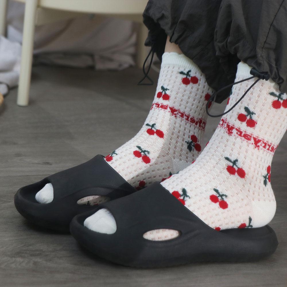 Hollow Out Cherry Short Socks Ruffle Summer Tube Socks Fashion Mesh Ankle Socks  Streetwear