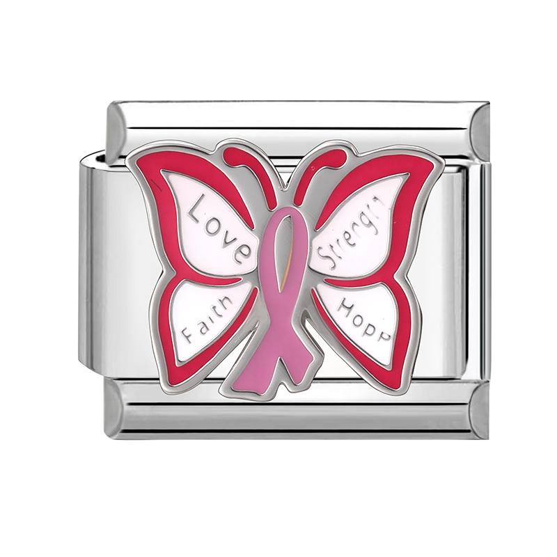 Pink Purple Butterfly Cherry Heart Tai Chi Bow Knot Italian Charm Link Fit 9MM Bracelet Stainless Steel Women Men DIY Making