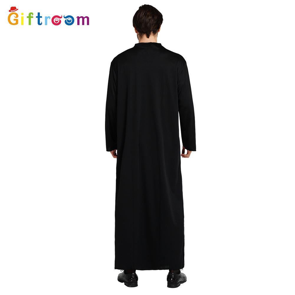 Elegant All-black Long Robe For Men Perfect For Western-themed Halloween Parties And Stage Performances
