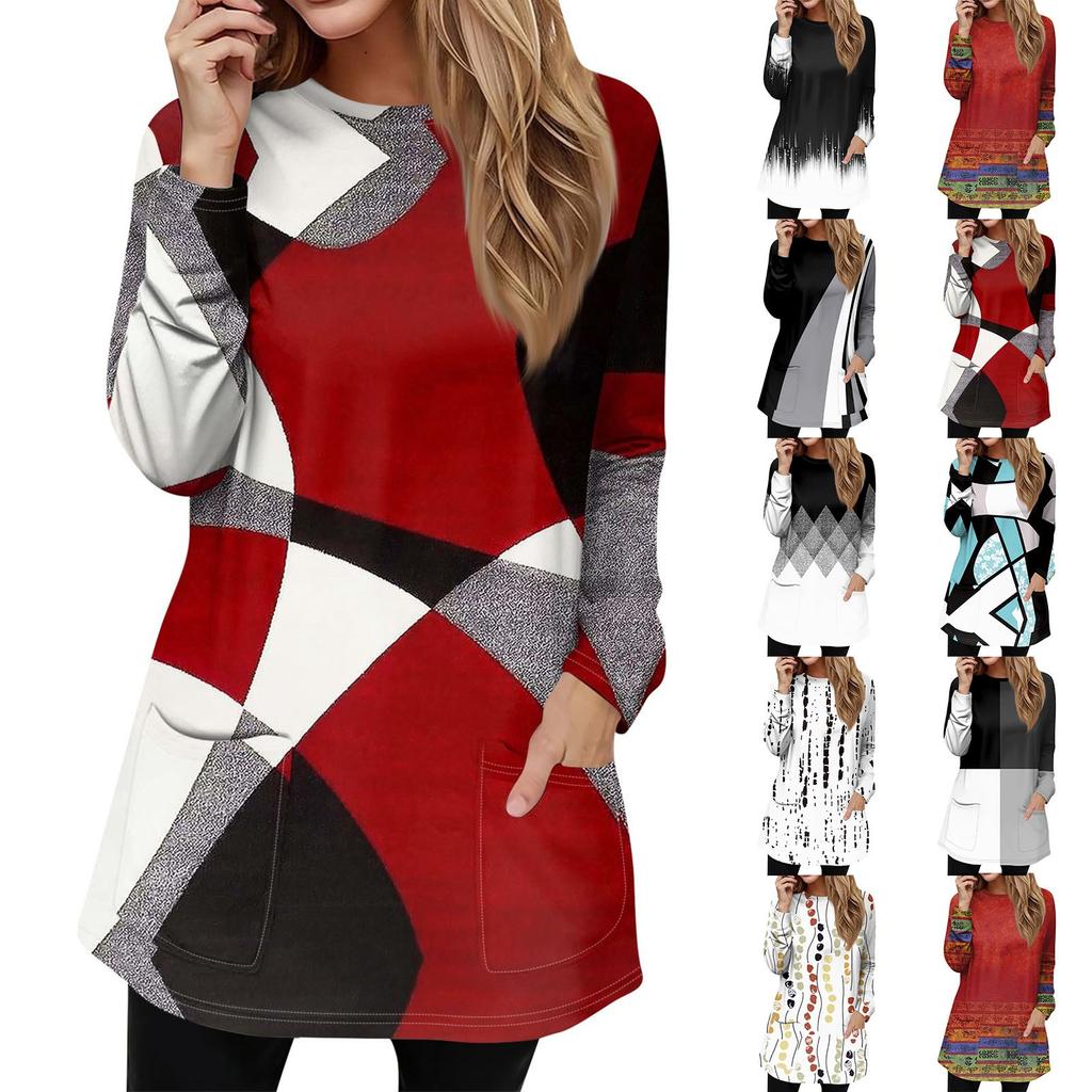 Women's Sweatshirt Pullover Active Sportswear Pocket Print Casual Round Neck Long Sleeve Top