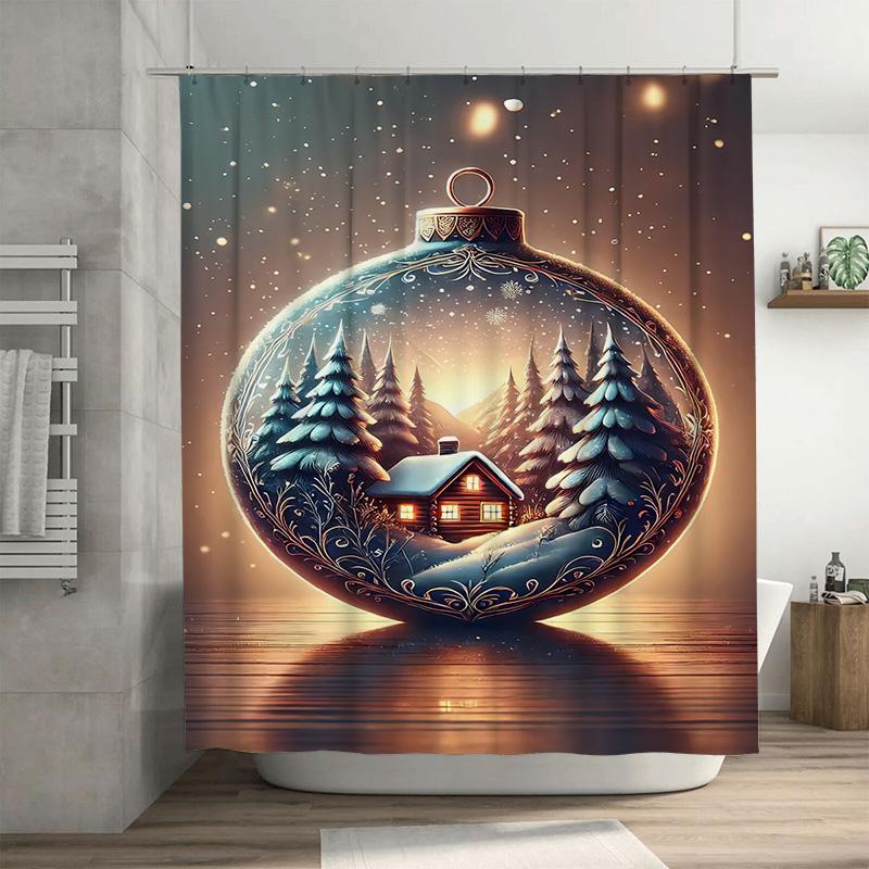 

Tuniu Charming Winter Cabin Forest Landscape Bathroom Shower Curtain Rustic Lodge Home Decor Cozy Nature Theme Waterproof Fabric W60H190(CM)-1 Pcs