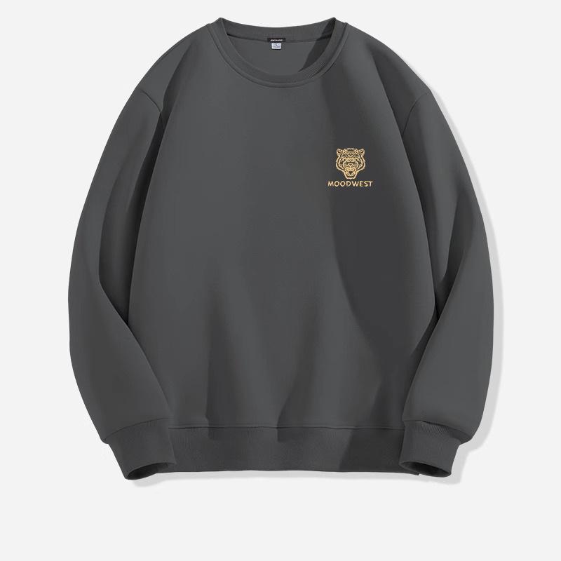 Trendy Autumn/Winter Men's Loose-Fit Sweatshirt with Simple Print, Solid Color, and Round Neck