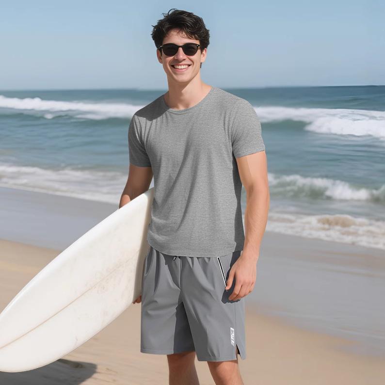 TEMU Fitness Casual Autumn and Summer Men's Youth Undershirt Breathable Slim Fit Crew Neck Bottom Sports Running Short Sleeves